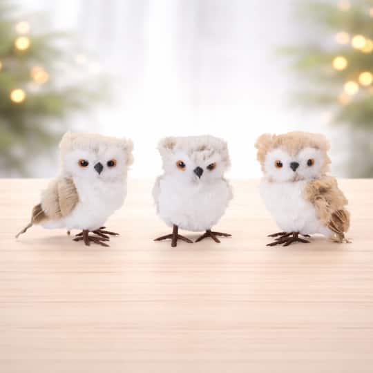 Melrose 4" Faux Fur Owls Shelf Sitter Set